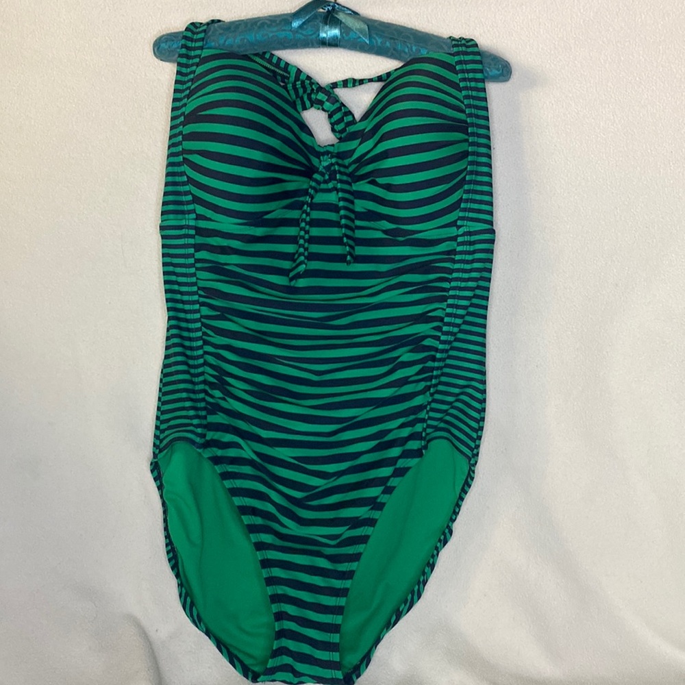 👙Merona XL navy and green striped one piece swimsuit